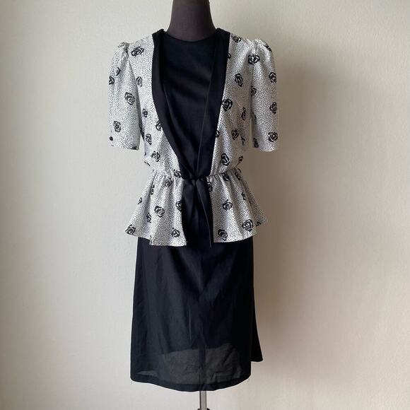 Vintage sz M one piece 80s midi dress - Picture 1 of 5